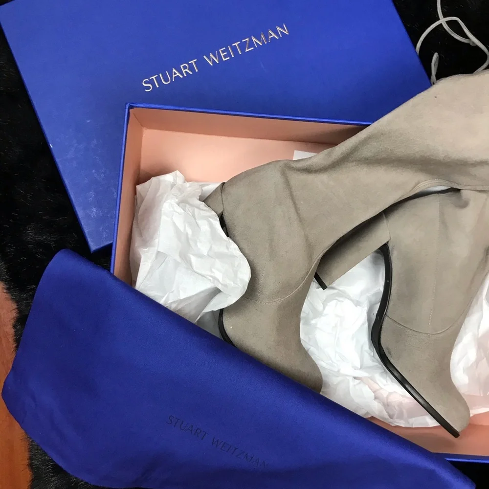 Stuart Weitzman Over-the-Knee Suede Boots in Grey